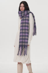 Fringe Plaid Polyester Scarf OutfitFlow